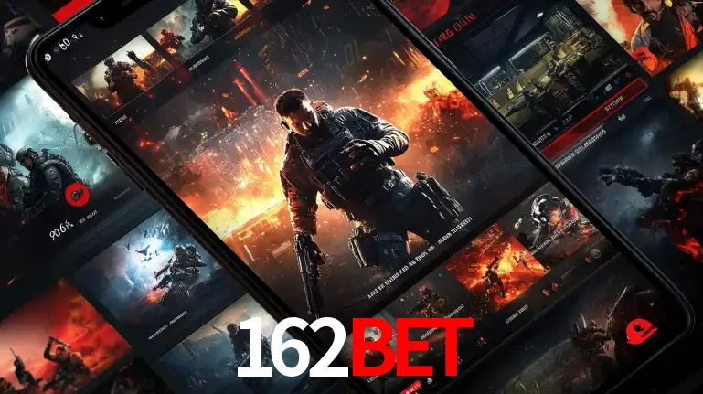 Tela de um celular exibindo uma galeria de jogos de tiro com temática militar, mostrando a variedade de e-sports disponíveis para apostas na plataforma de entretenimento 162BET.