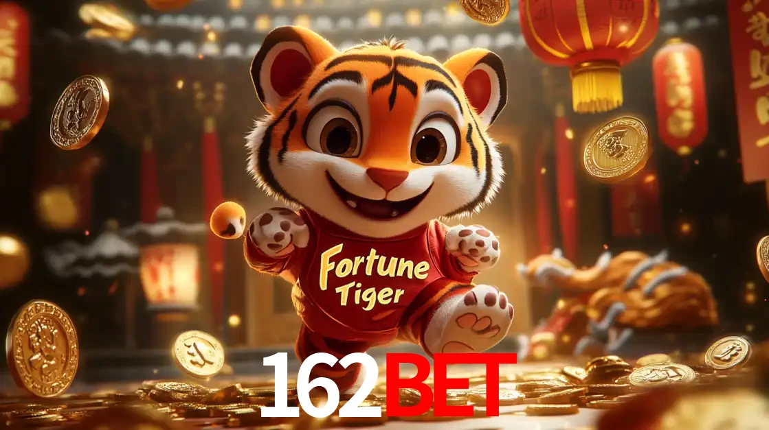 O alegre personagem do Fortune Tiger correndo sobre um caminho de moedas de ouro, simbolizando os grandes prêmios e a diversão do popular jogo de slot do 162BET.